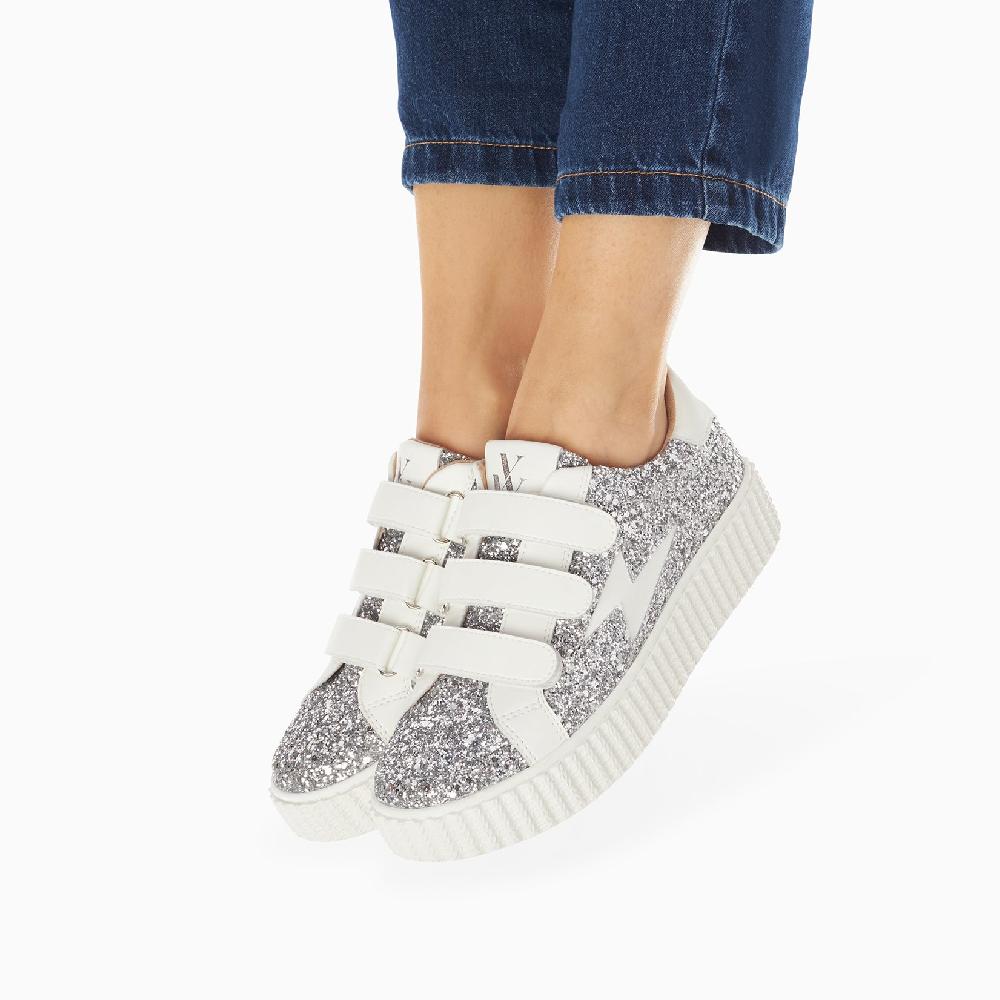 Vanessa Wu Baskets éclair Marielle à Paillettes Argent