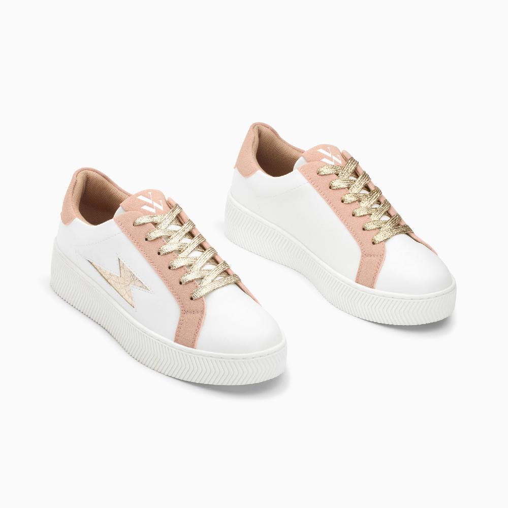 Vanessa Wu Baskets éclair Milie Blanc Et Rose à Lacets Or