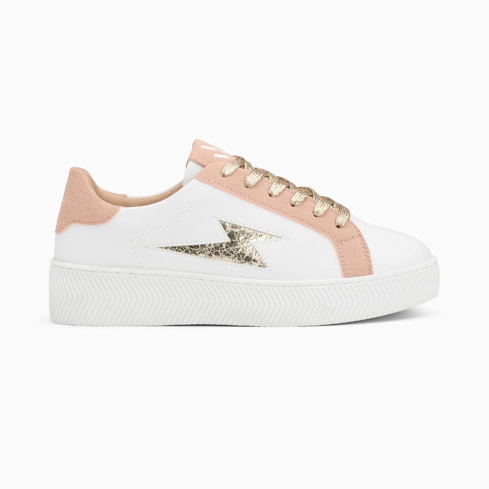 vanessa wu Baskets éclair Milie blanc et rose à lacets or