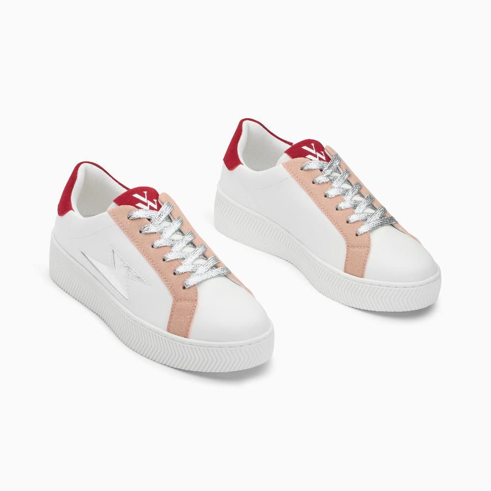 Vanessa Wu Baskets éclair Milie Blanc Et Rouge à Lacets Argent