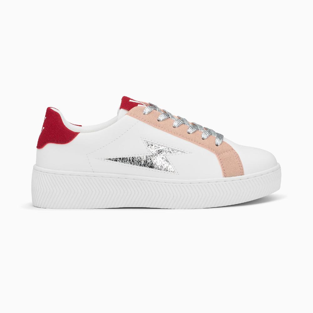 vanessa wu Baskets éclair Milie blanc et rouge à lacets argent