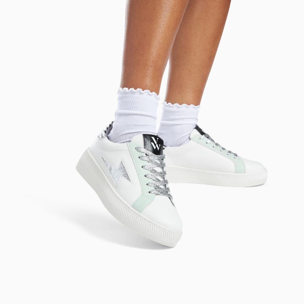 Vanessa Wu Baskets éclair Milie Blanc Et Zèbre à Lacets Argent