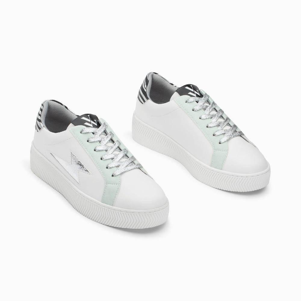 Vanessa Wu Baskets éclair Milie Blanc Et Zèbre à Lacets Argent