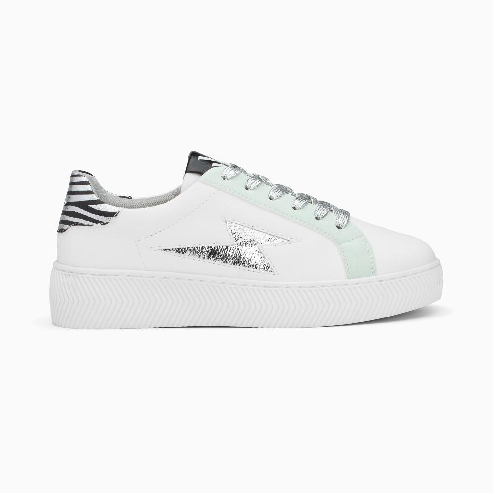 vanessa wu Baskets éclair Milie blanc et zèbre à lacets argent