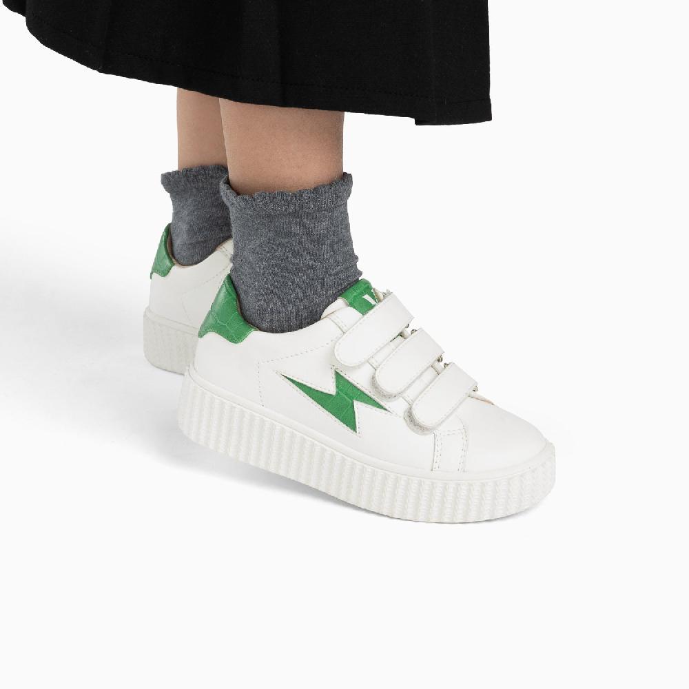Vanessa Wu Baskets éclair Mini Elsa Blanc Et Vert Menthe Croco à Scratchs
