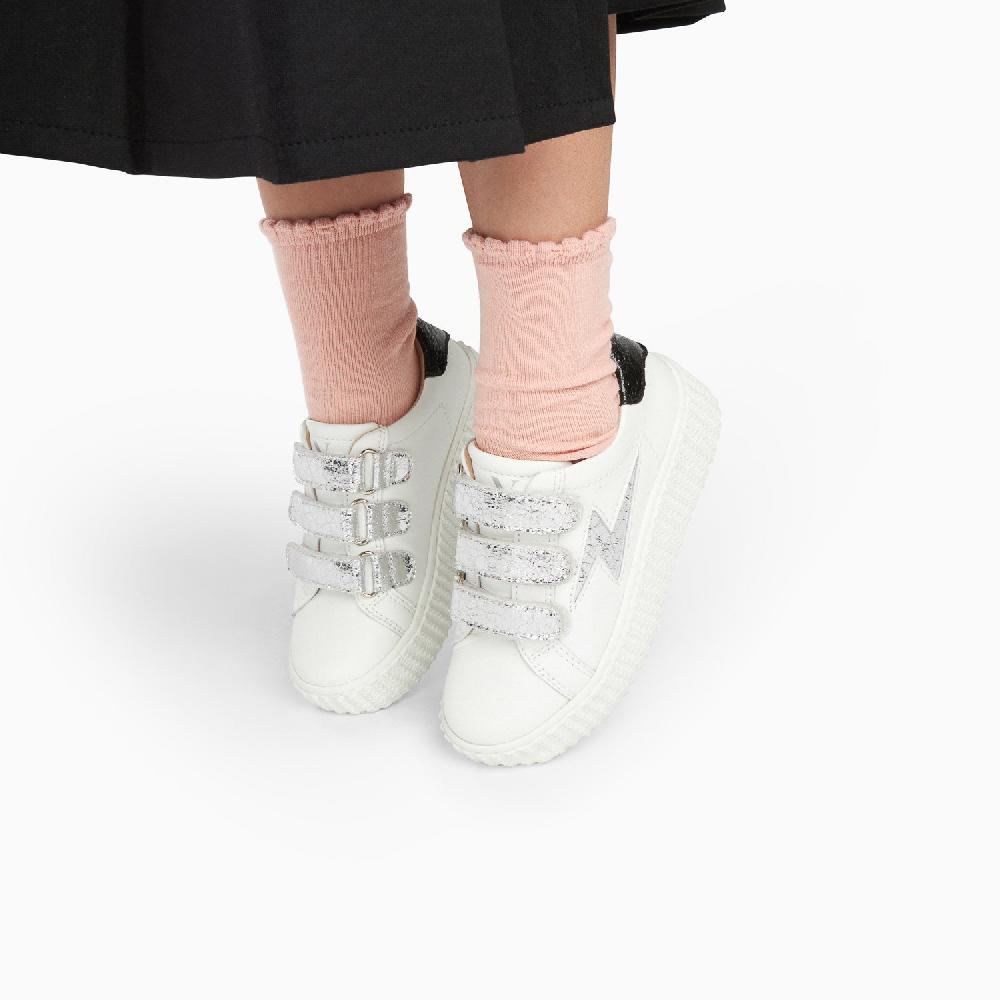 Vanessa Wu Baskets éclair Mini Marilou Blanc Et Argent à Scratchs