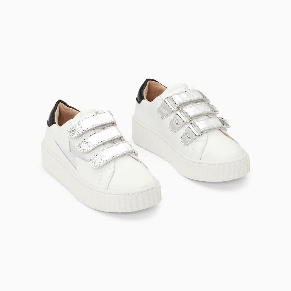 Vanessa Wu Baskets éclair Mini Marilou Blanc Et Argent à Scratchs