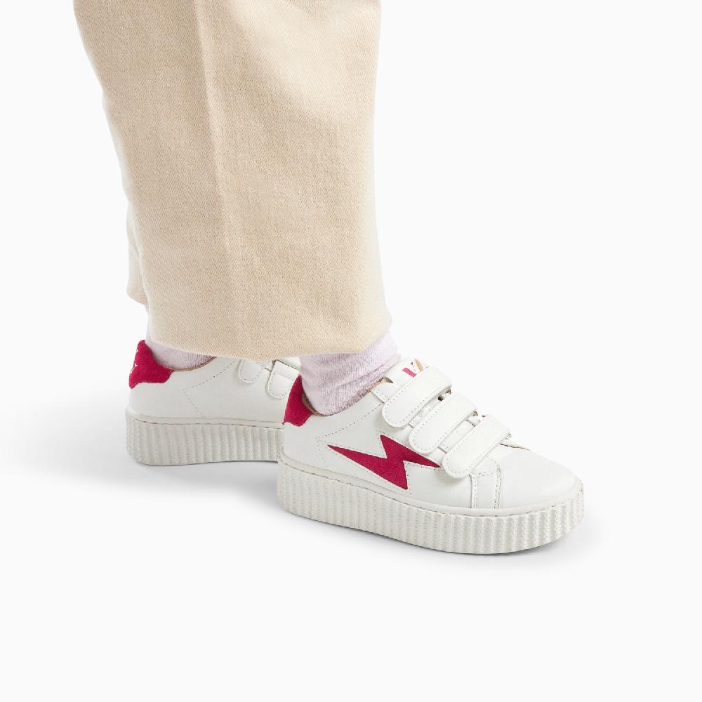 Vanessa Wu Baskets éclair Mini Vicky Blanc Et Fuchsia à Scratchs