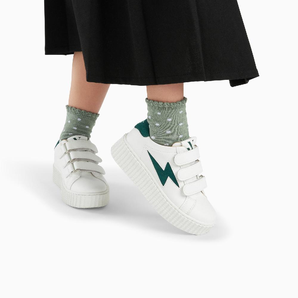 Vanessa Wu Baskets éclair Mini Vicky Blanc Et Vert Sapin à Scratchs