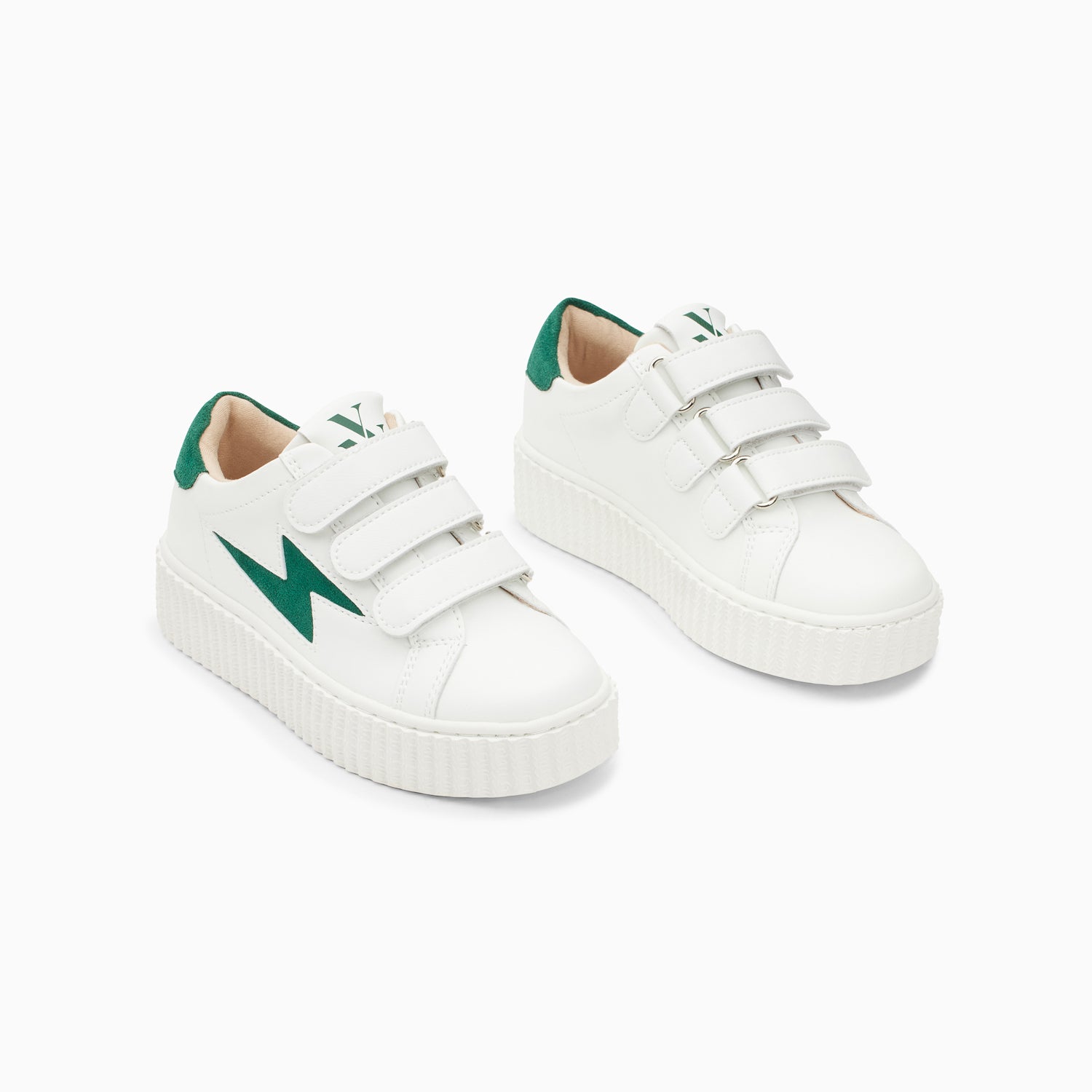 Vanessa Wu Baskets éclair Mini Vicky Blanc Et Vert Sapin à Scratchs