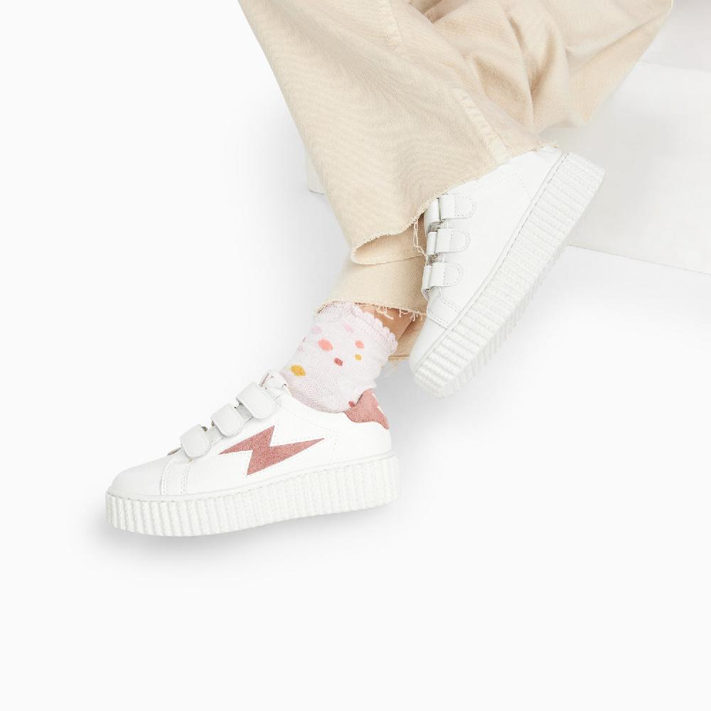 Vanessa Wu Baskets éclair Mini Vicky Blanc Et Vieux Rose à Scratchs