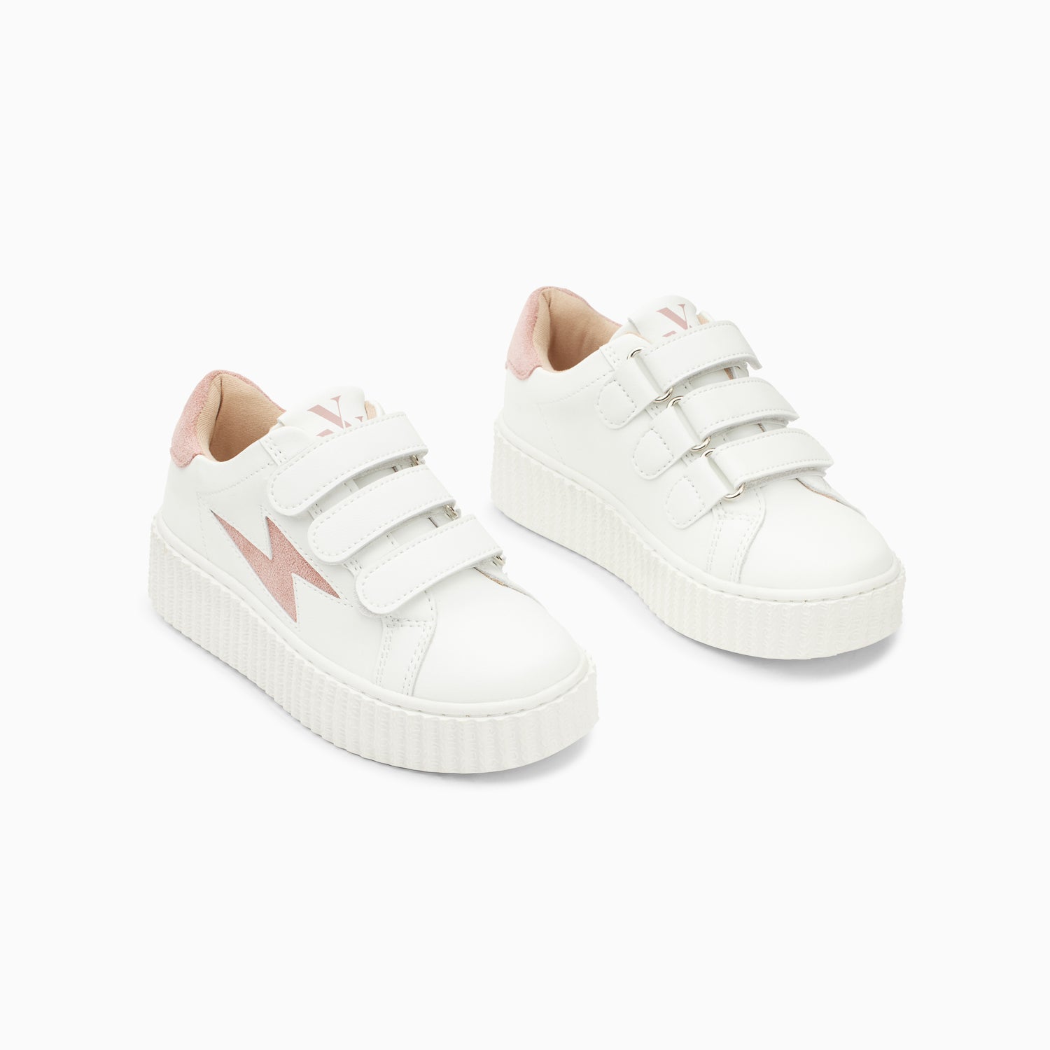 Vanessa Wu Baskets éclair Mini Vicky Blanc Et Vieux Rose à Scratchs