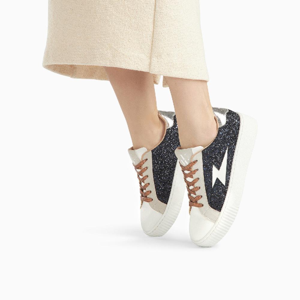 Vanessa Wu Baskets éclair Nancy à Paillettes Marine Et Lacets Bronze