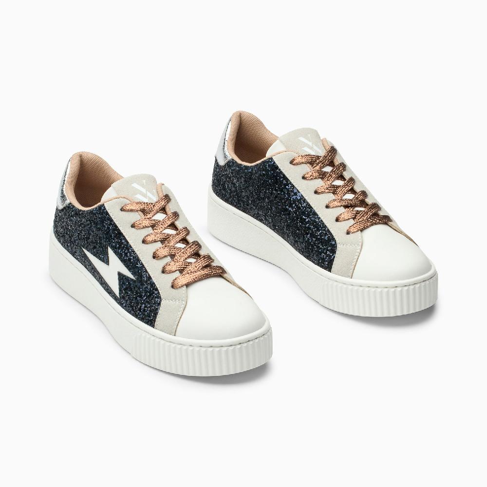 Vanessa Wu Baskets éclair Nancy à Paillettes Marine Et Lacets Bronze