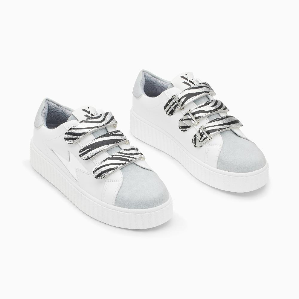 Vanessa Wu Baskets éclair Opaline Blanc Et Gris à Scratchs Zèbre