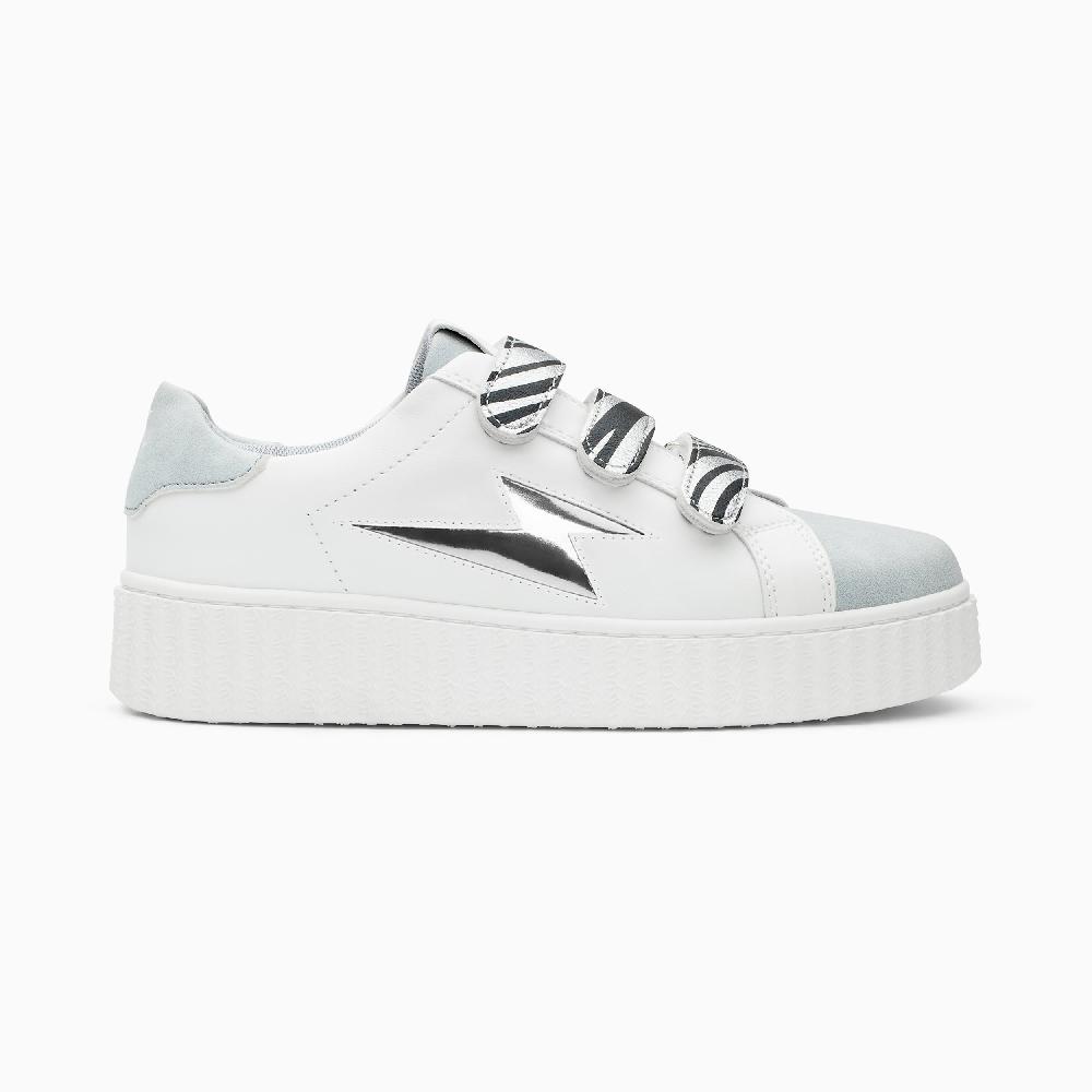 vanessa wu Baskets éclair Opaline blanc et gris à scratchs zèbre