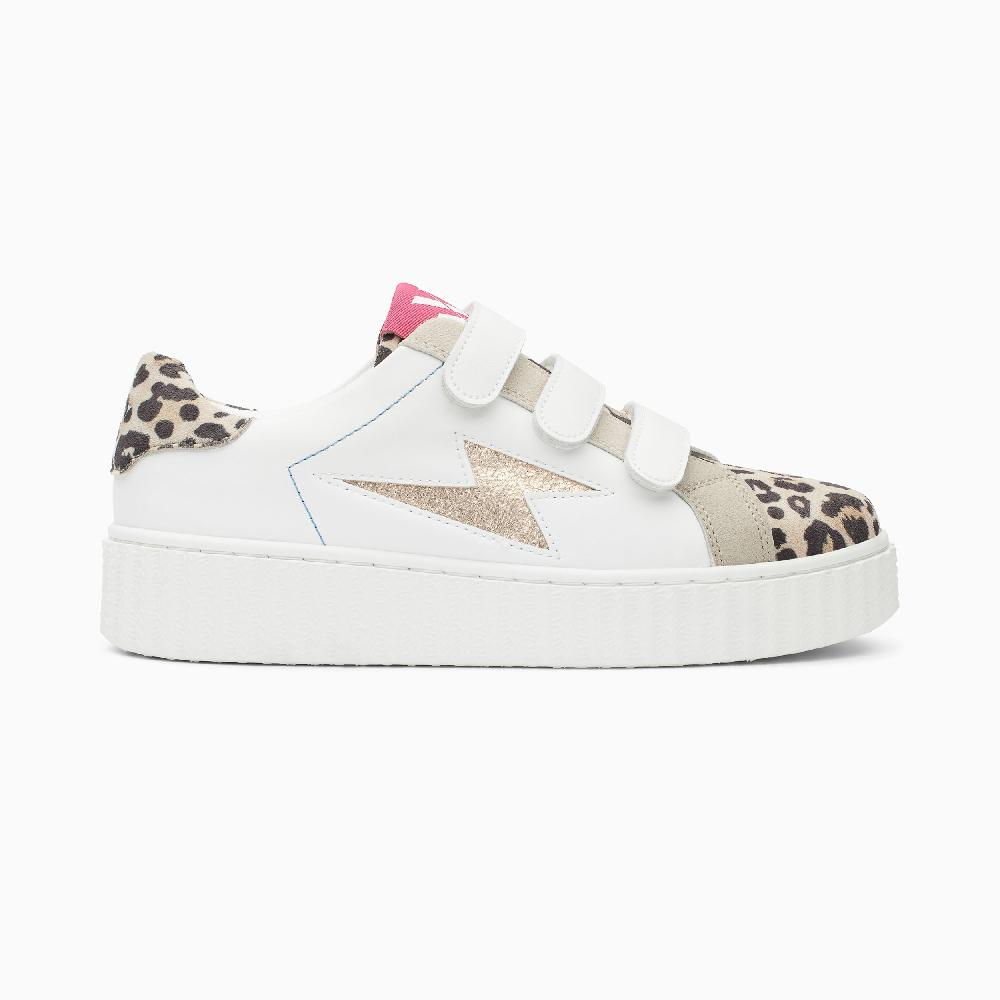 vanessa wu Baskets éclair Opaline blanc et léopard à scratchs