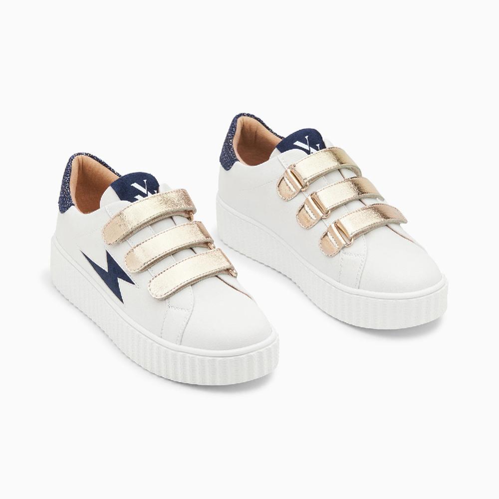 Vanessa Wu Baskets éclair Pomeline Blanc Et Bleu à Scratchs Or