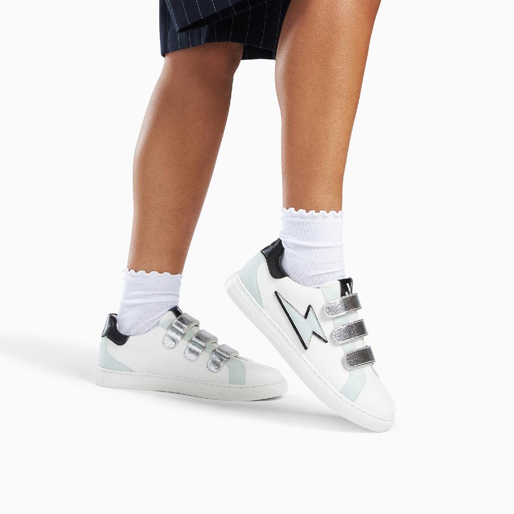 Vanessa Wu Baskets éclair Sadie Blanc Et Bleu à Scratchs