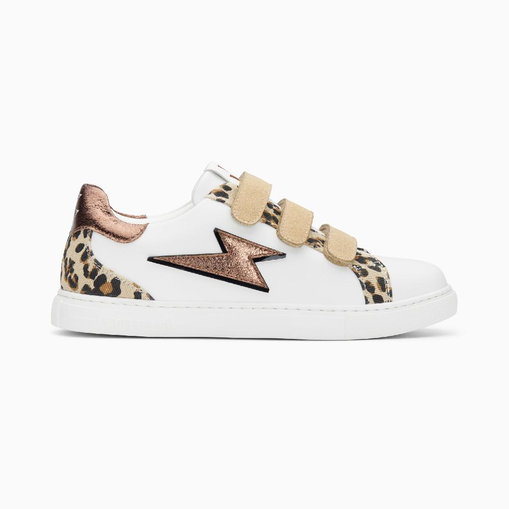 vanessa wu Baskets éclair Sadie blanc et bronze à scratchs