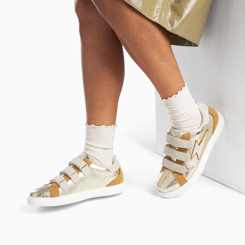 Vanessa Wu Baskets éclair Sadie Or Et Beige à Scratchs