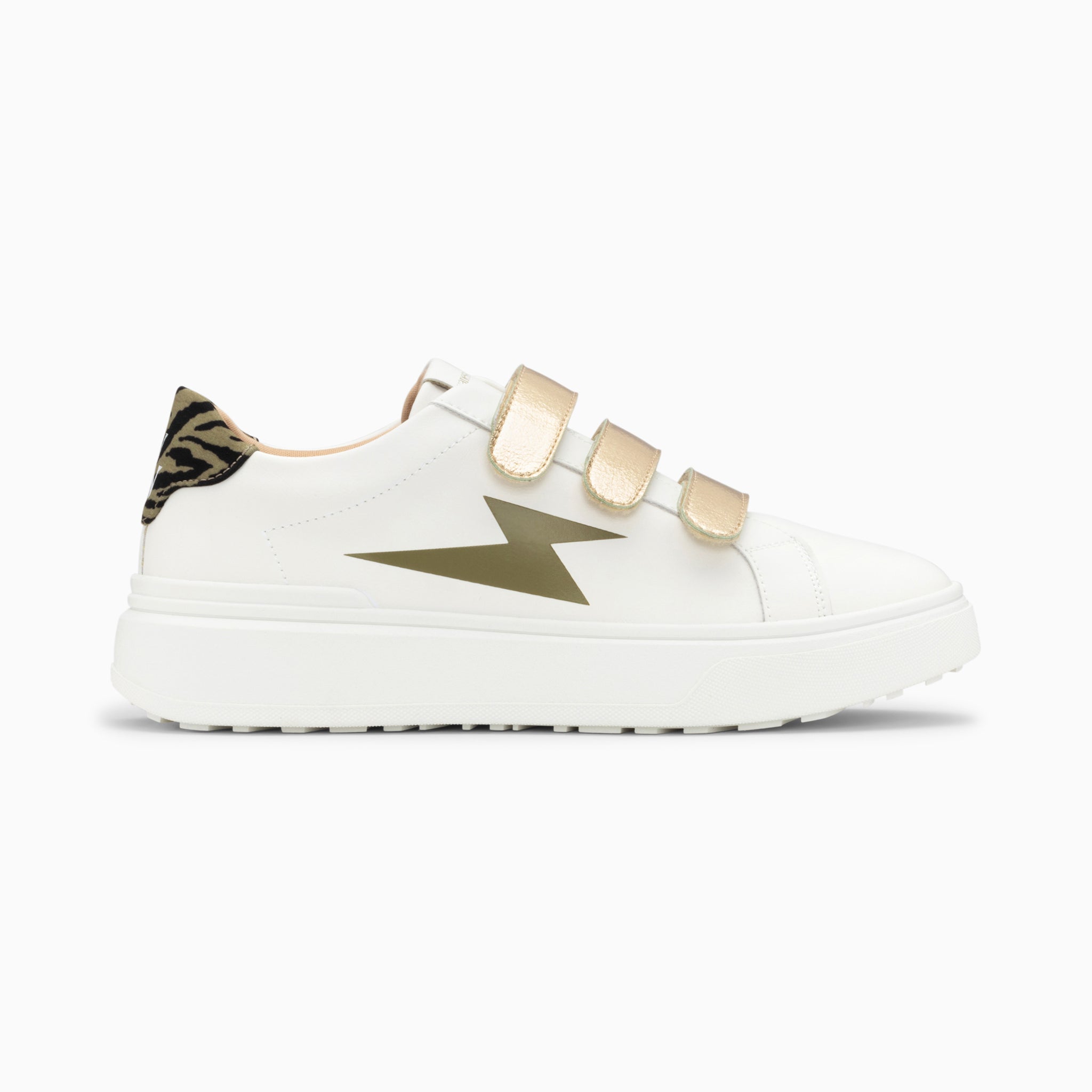 vanessa wu Baskets éclair Salomé blanc et kaki à scratchs or