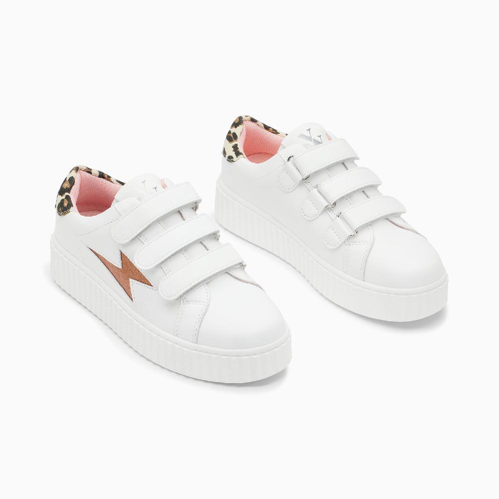 Vanessa Wu Baskets éclair Sansa Blanc Et Léopard à Scratchs