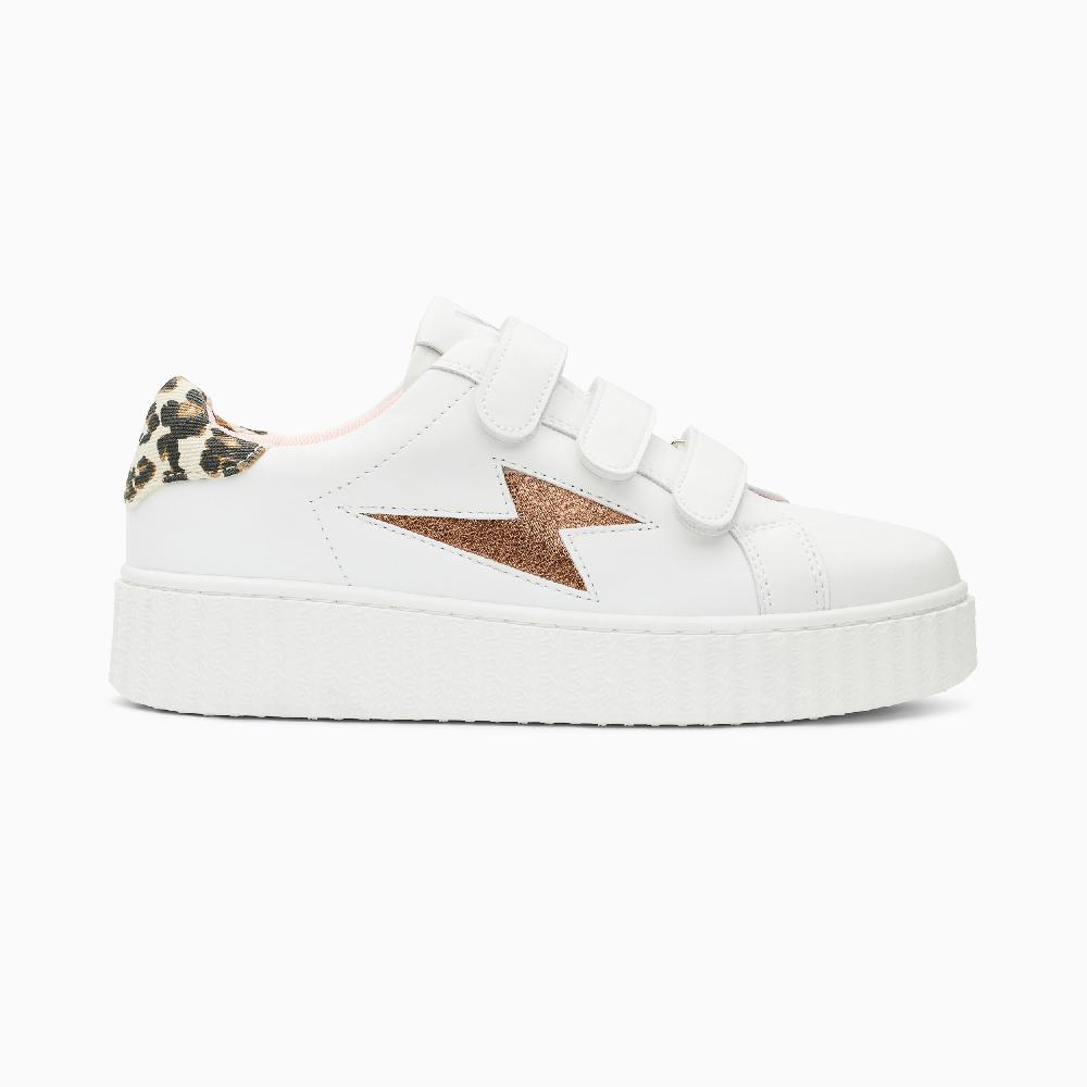 vanessa wu Baskets éclair Sansa blanc et léopard à scratchs