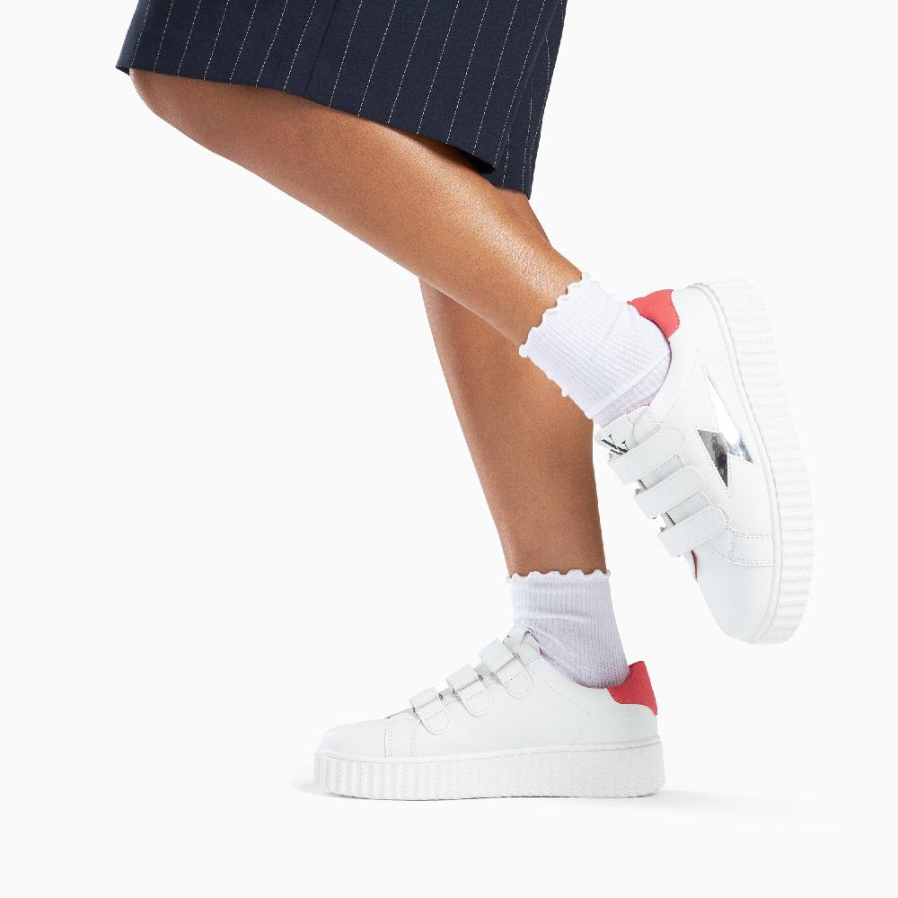 Vanessa Wu Baskets éclair Sansa Blanc Et Rose à Scratchs