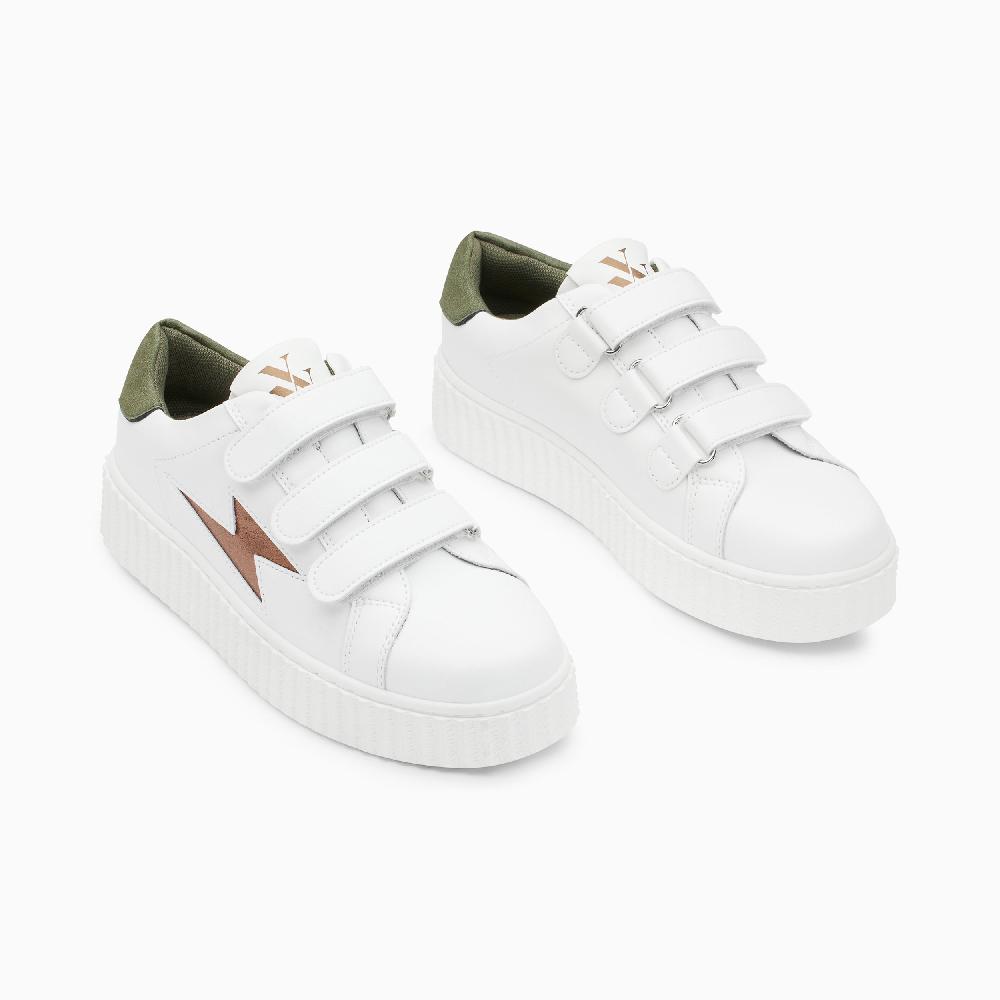 Vanessa Wu Baskets éclair Sansa Blanc Et Vert Kaki à Scratchs