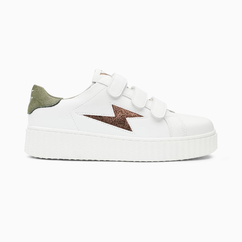 vanessa wu Baskets éclair Sansa blanc et vert kaki à scratchs
