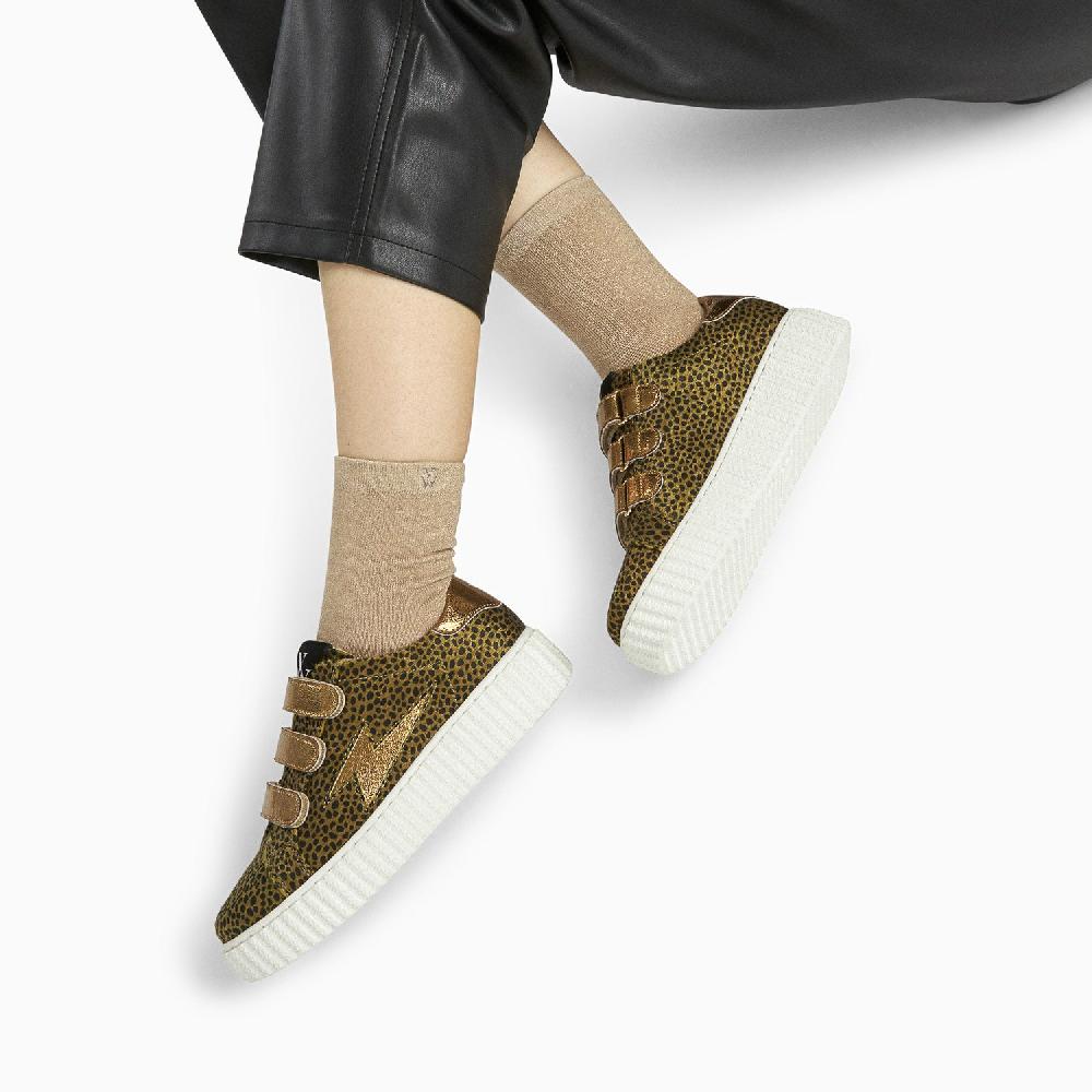 Vanessa Wu Baskets éclair Sophie Guépard Kaki Et Or à Scratchs