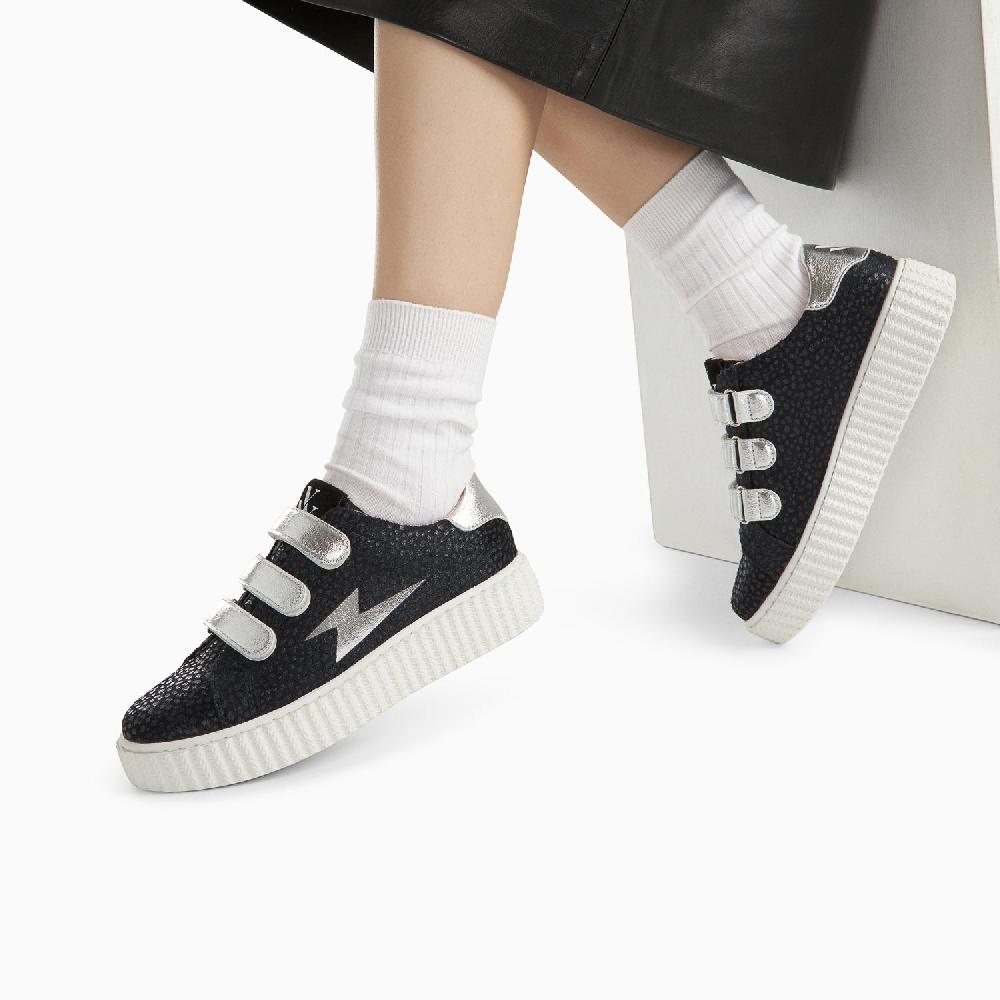 Vanessa Wu Baskets éclair Sophie Guépard Noir Et Argent à Scratchs