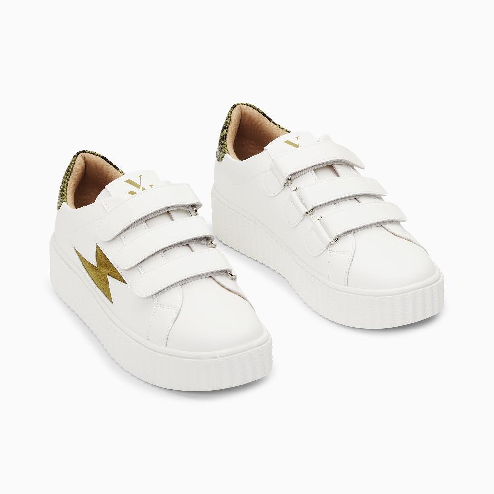 Vanessa Wu Baskets éclair Susan Blanc Et Kaki à Scratchs