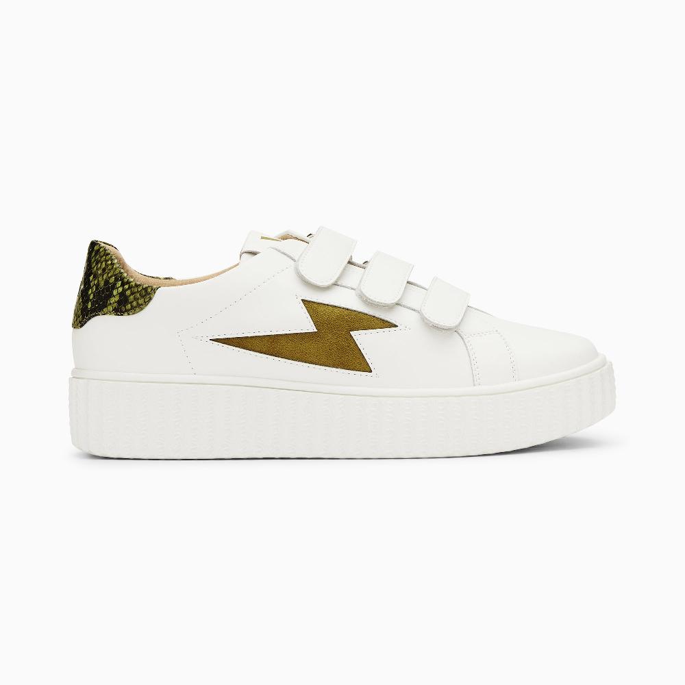 vanessa wu Baskets éclair Susan blanc et kaki à scratchs