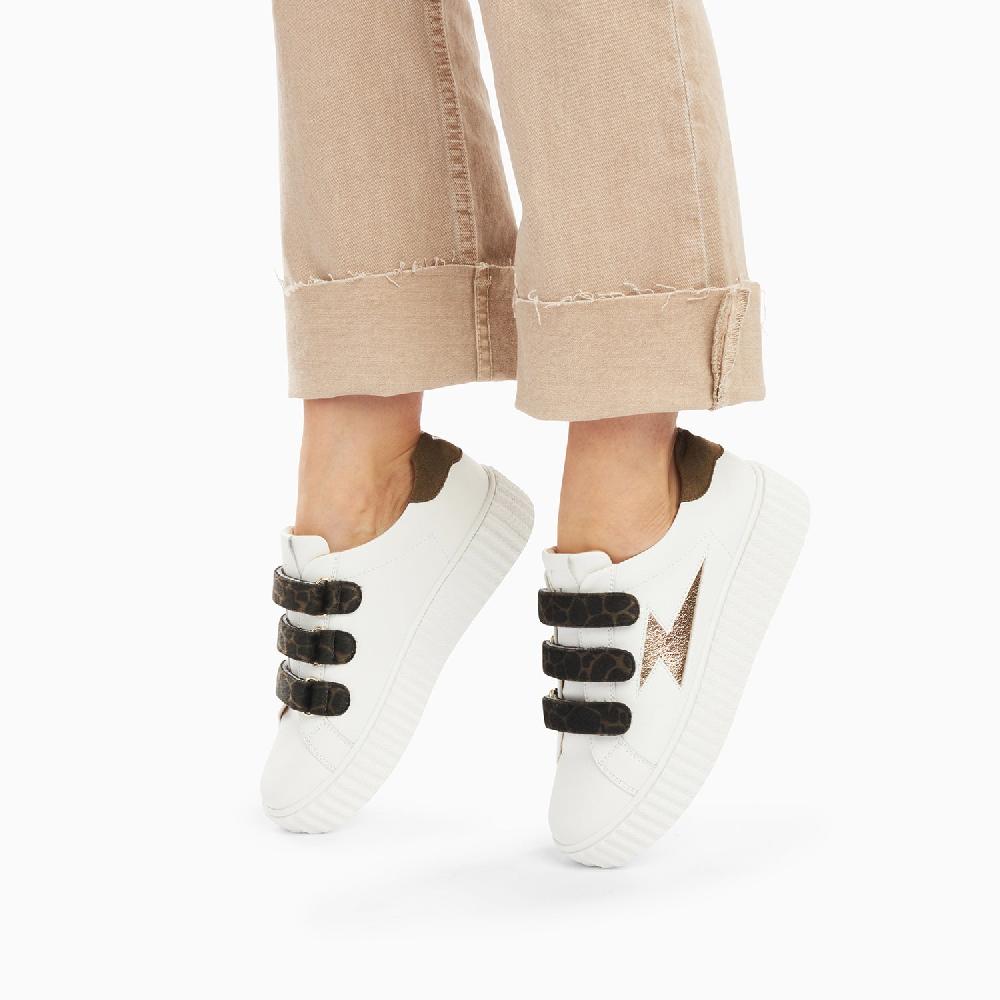 Vanessa Wu Baskets éclair Thaïs Blanc Et Or à Scratchs Kaki