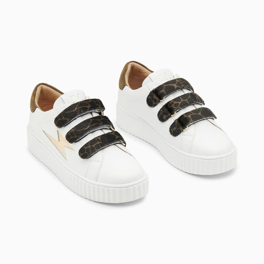 Vanessa Wu Baskets éclair Thaïs Blanc Et Or à Scratchs Kaki