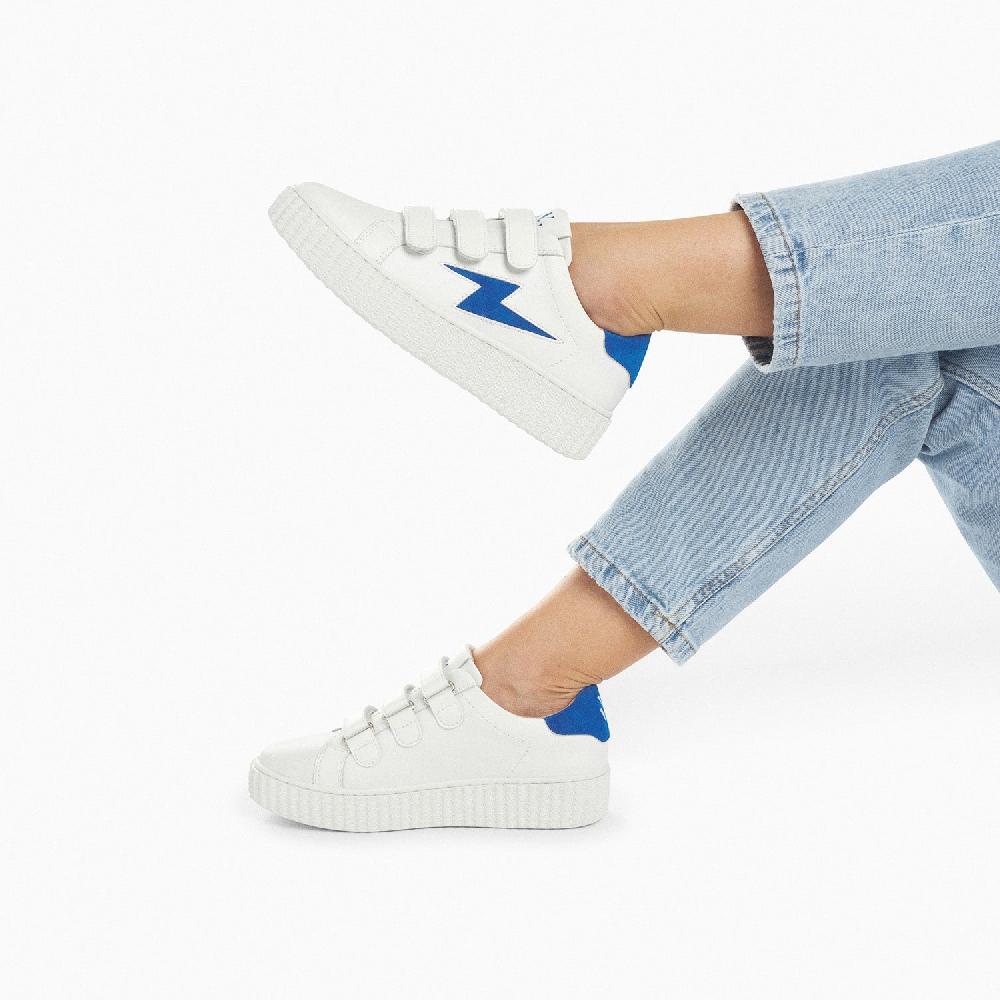 Vanessa Wu Baskets éclair Vicky Blanc Et Bleu à Scratchs