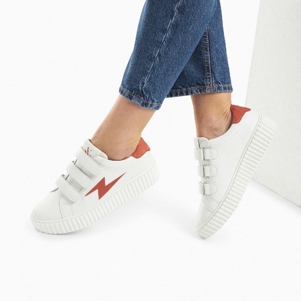 Vanessa Wu Baskets éclair Vicky Blanc Et Brique à Scratchs