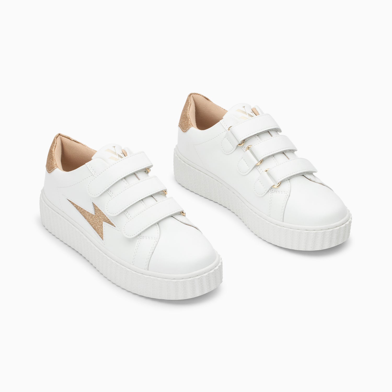 Vanessa Wu Baskets éclair Vicky Blanc Et Or Pailleté à Scratchs