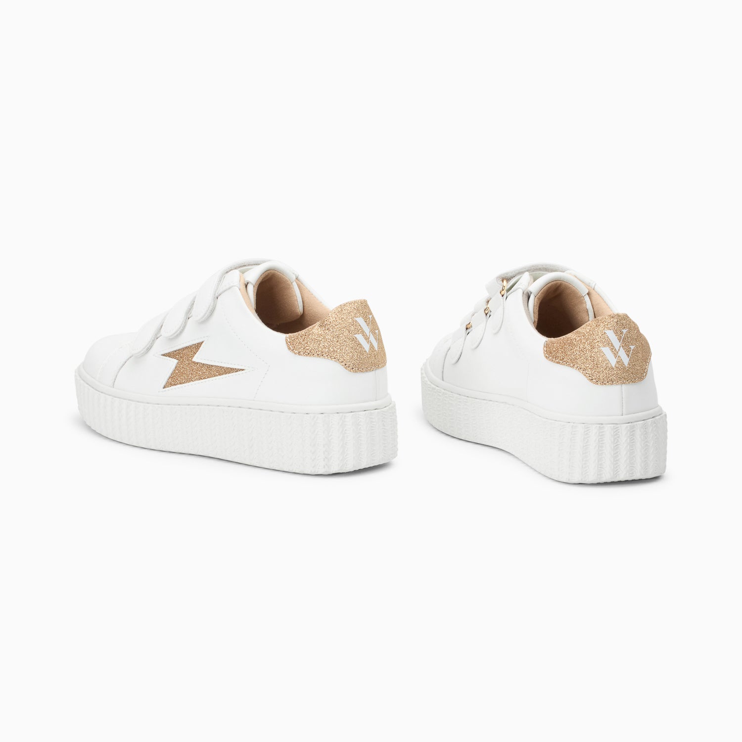 Vanessa Wu Baskets éclair Vicky Blanc Et Or Pailleté à Scratchs