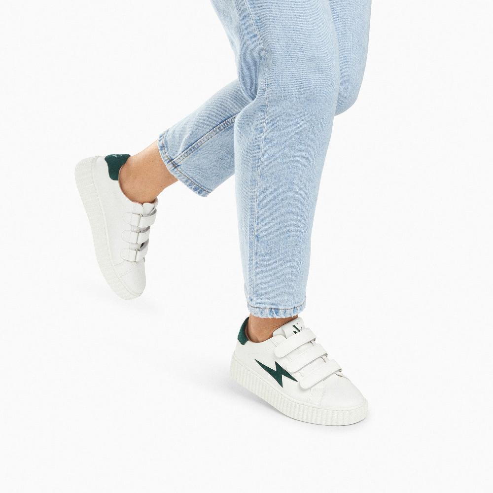 Vanessa Wu Baskets éclair Vicky Blanc Et Vert Sapin à Scratchs