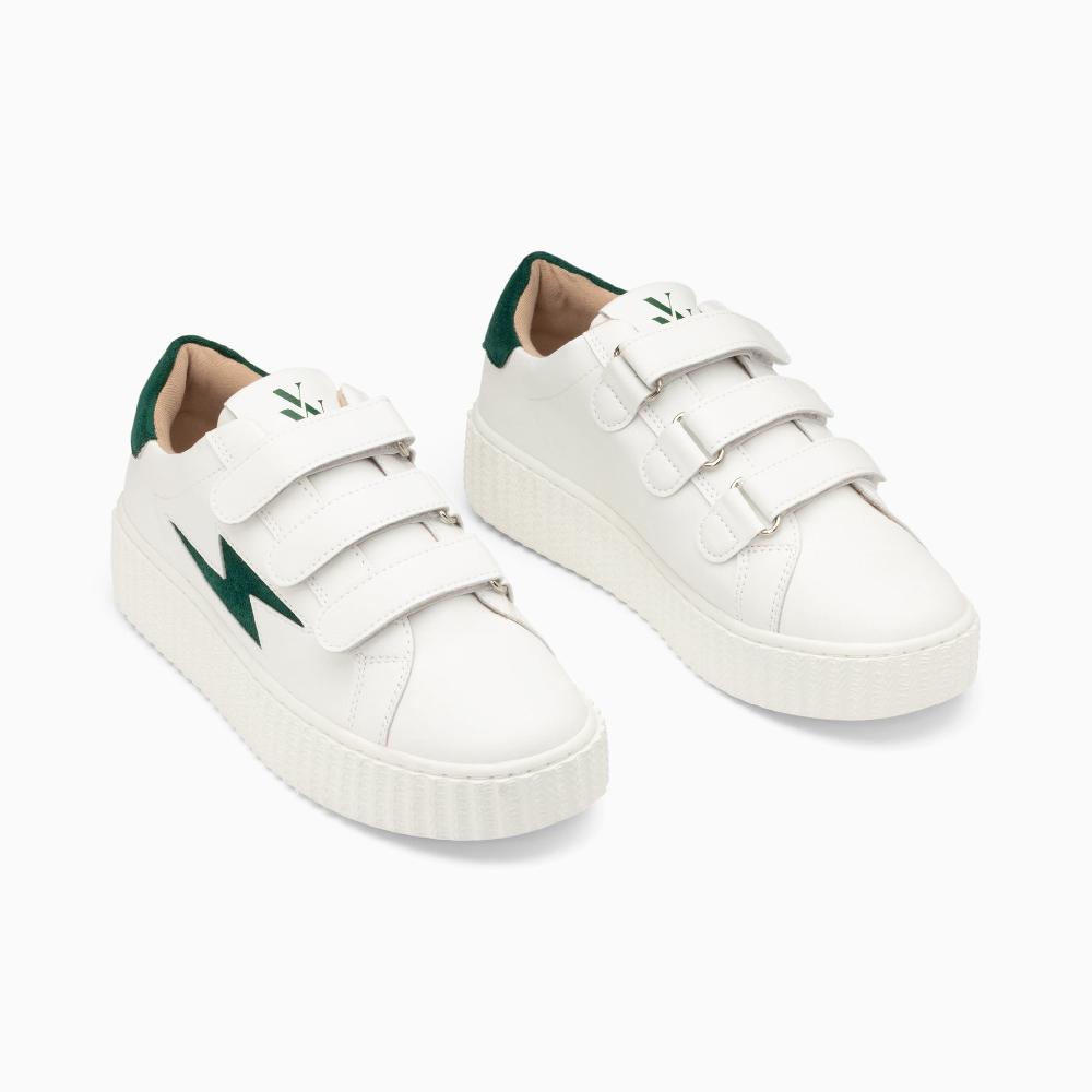 Vanessa Wu Baskets éclair Vicky Blanc Et Vert Sapin à Scratchs