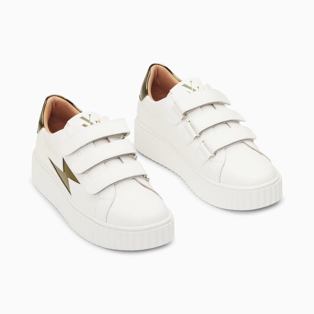 Vanessa Wu Baskets éclair Willow Blanc Et Kaki Effet Miroir à Scratchs