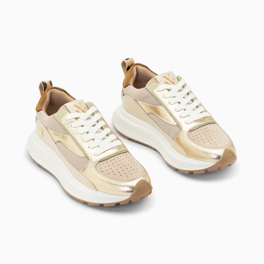 Vanessa Wu Baskets Emma Or Et Beige à Semelle Oversize