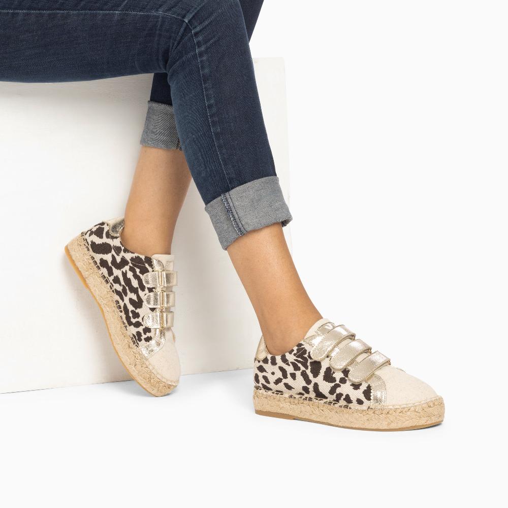 Vanessa Wu Baskets Espadrilles Alyssa Léopard Et Or à Scratchs