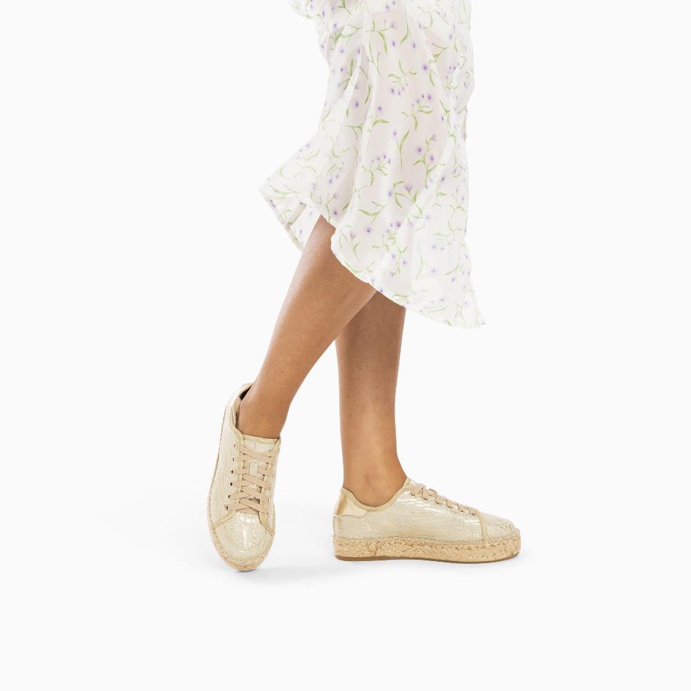 Vanessa Wu Baskets Espadrilles Kourtney Or Imprimé Zèbre à Lacets
