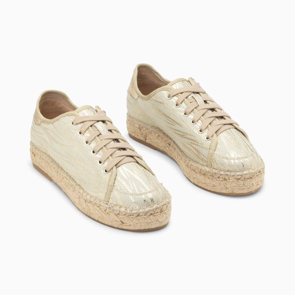 Vanessa Wu Baskets Espadrilles Kourtney Or Imprimé Zèbre à Lacets