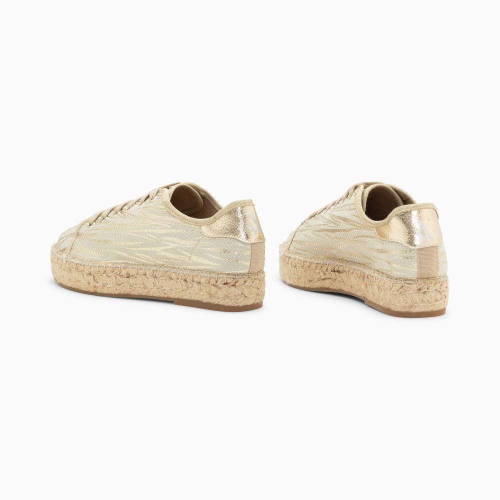Vanessa Wu Baskets Espadrilles Kourtney Or Imprimé Zèbre à Lacets