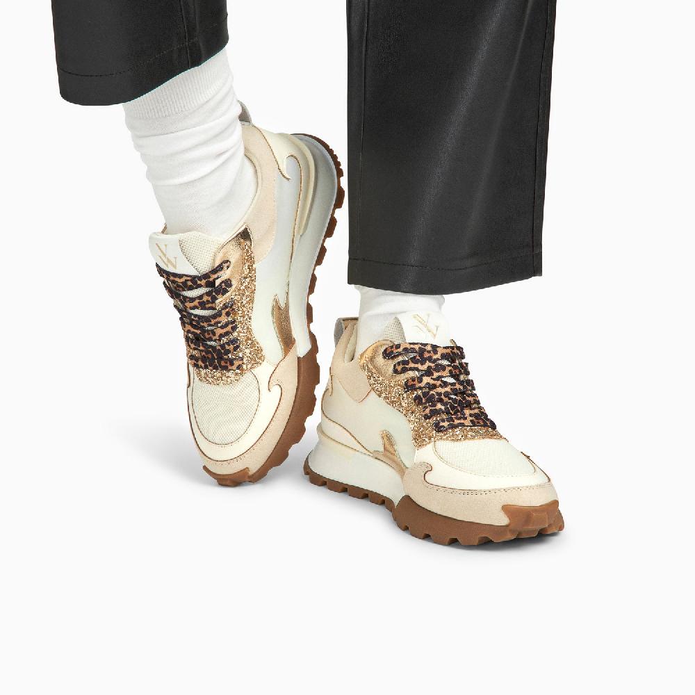 Vanessa Wu Baskets Flamme Louisa Ivoire Et Or à Semelle Running